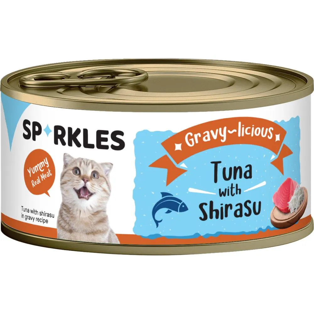 $7 OFF 24 cans: Sparkles Gravy-licious Tuna With Shirasu Canned Cat Food 80g x 24