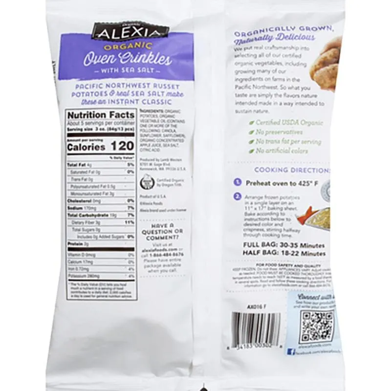 Alexia - Organic Crinkle Cut Fries with Sea Salt, 16oz