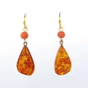 Baltic Amber Teardrops and Salmon Coral Earrings. j-erbd179