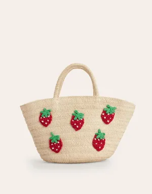 Basket Bag-Embroidered Strawberries