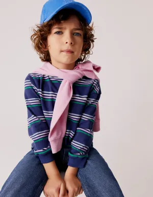 Long Sleeve Textured T-shirt-Navy/Buttercup/Green