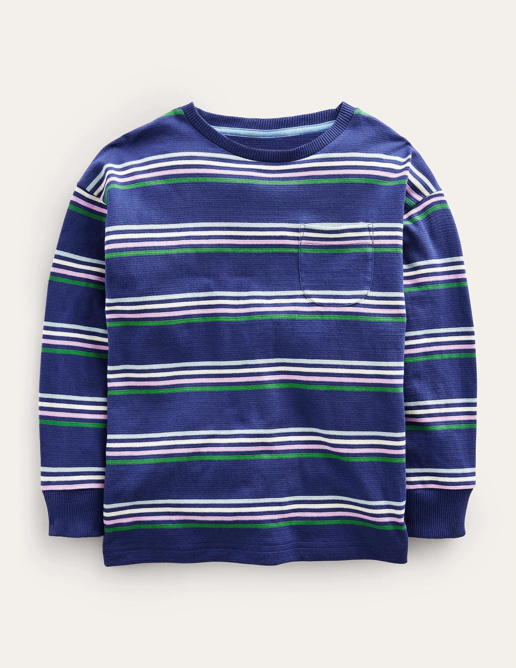 Long Sleeve Textured T-shirt-Navy/Buttercup/Green