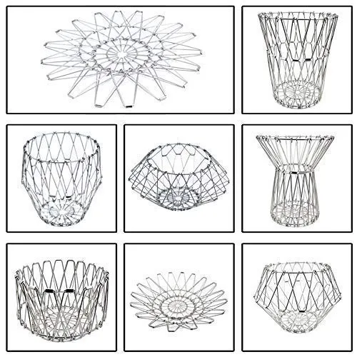 Multipurpose Fruit Basket Stainless Steel Wire Bowl Foldable Basket for Vegetable  /  Fruits  /  Dining