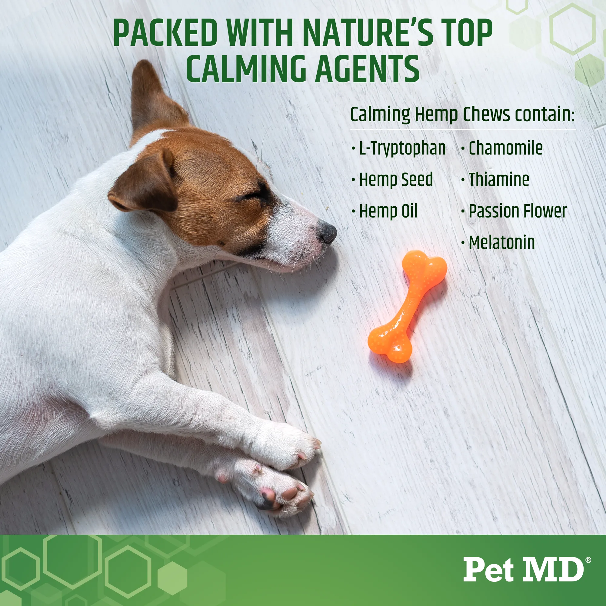 Pet MD Calming Hemp Soft Chews with Hemp Seed, Chamomile, L-Tryptophan, and Melatonin for Dogs - 120 Count