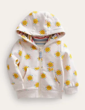 Printed Hoodie-Oatmeal Marl Rainbow Suns