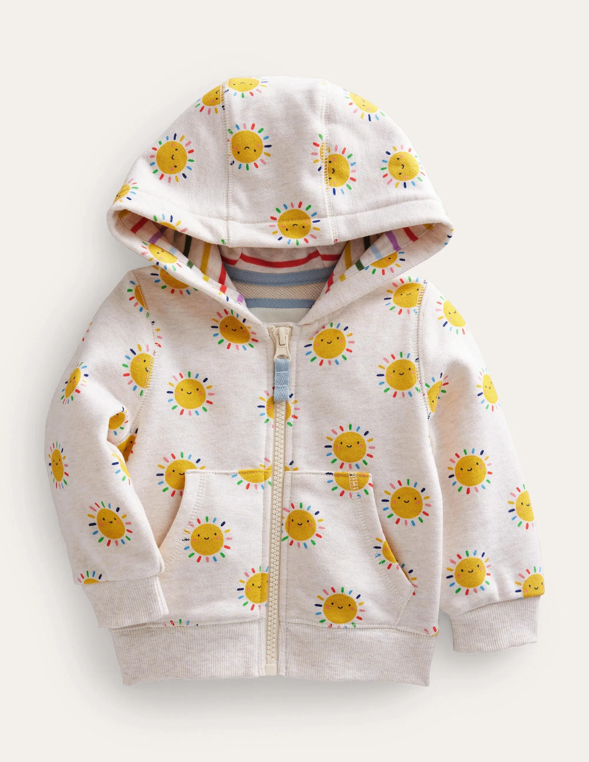 Printed Hoodie-Oatmeal Marl Rainbow Suns