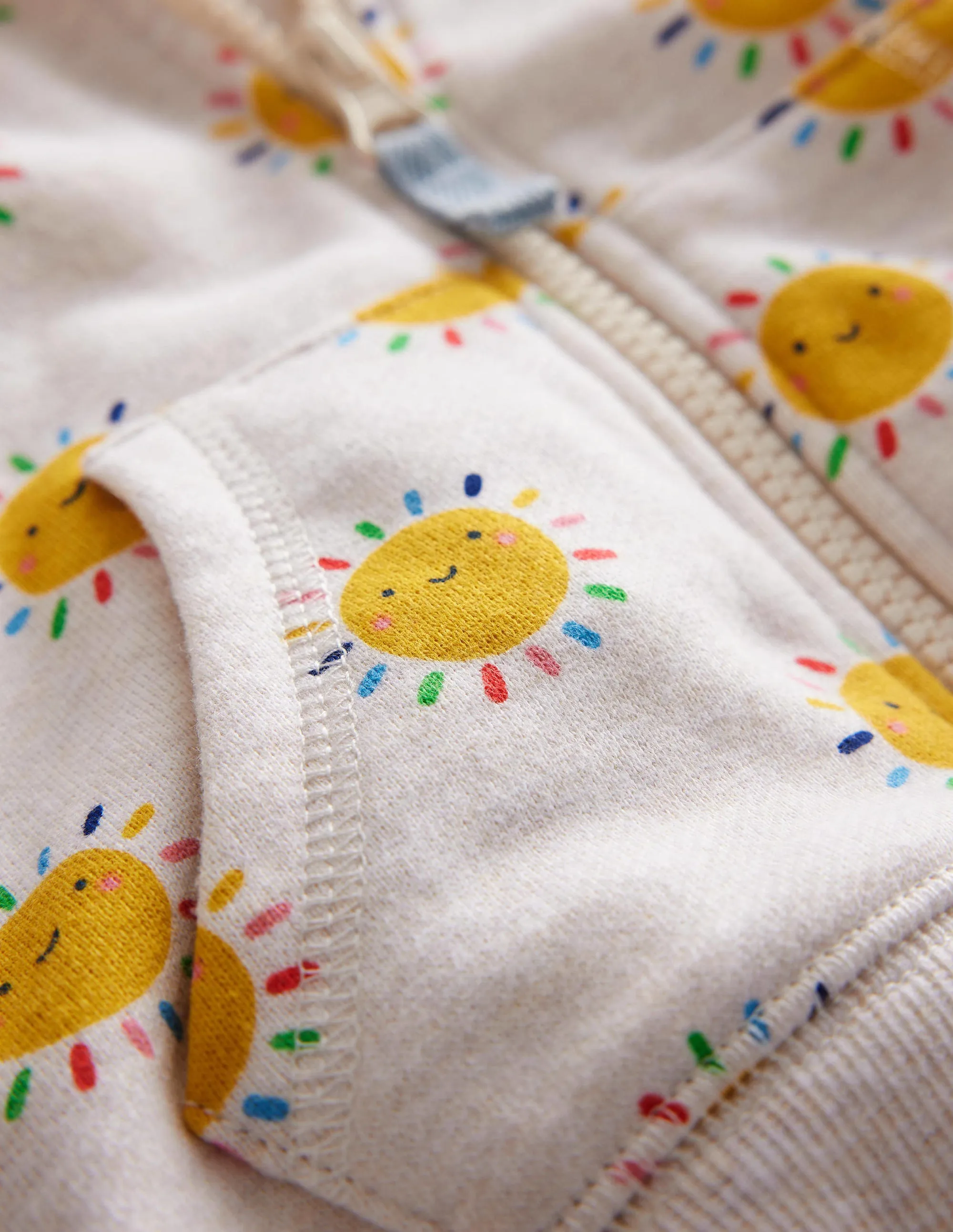 Printed Hoodie-Oatmeal Marl Rainbow Suns