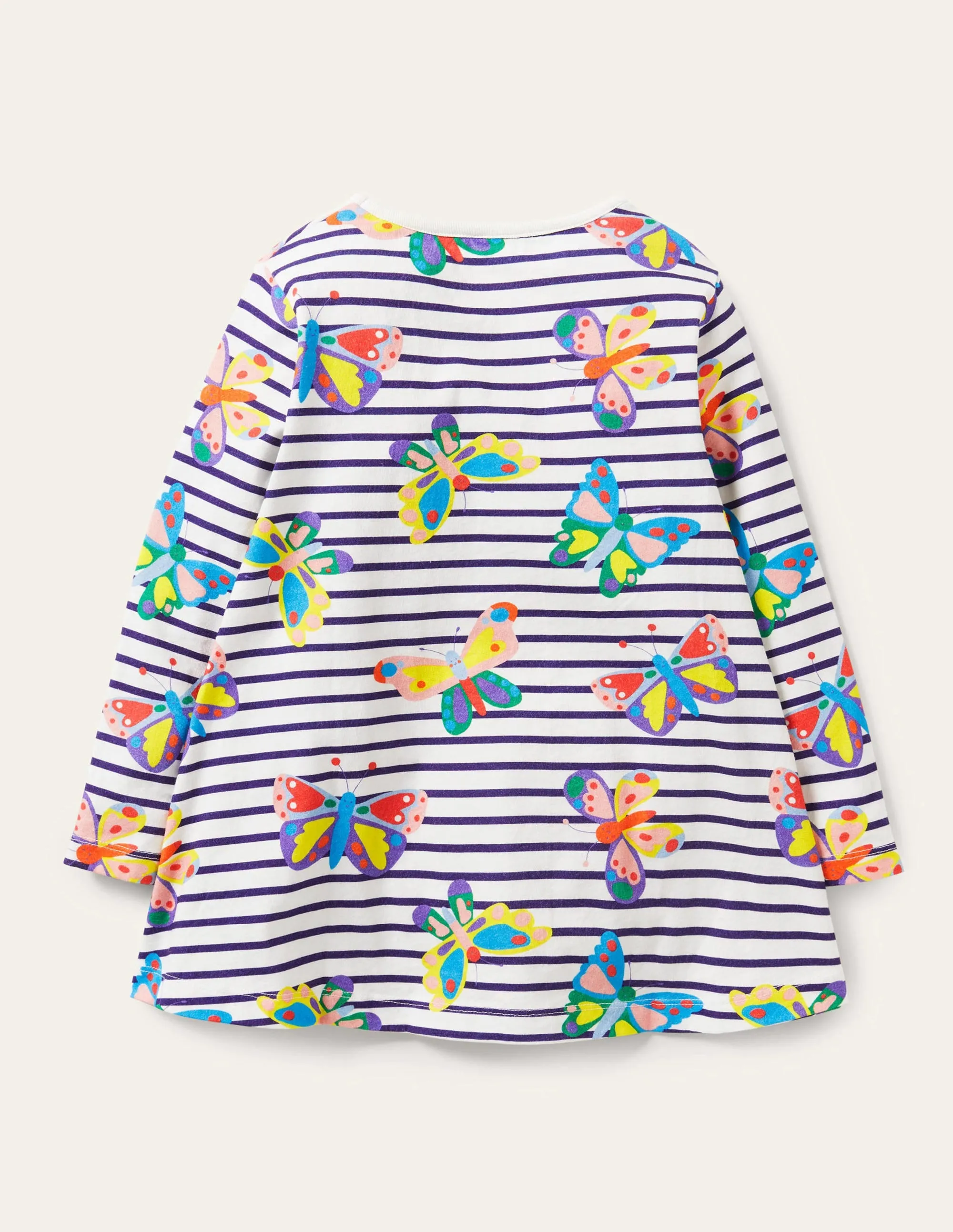 Printed Jersey Pocket Tunic-Multi Butterfly Stripe