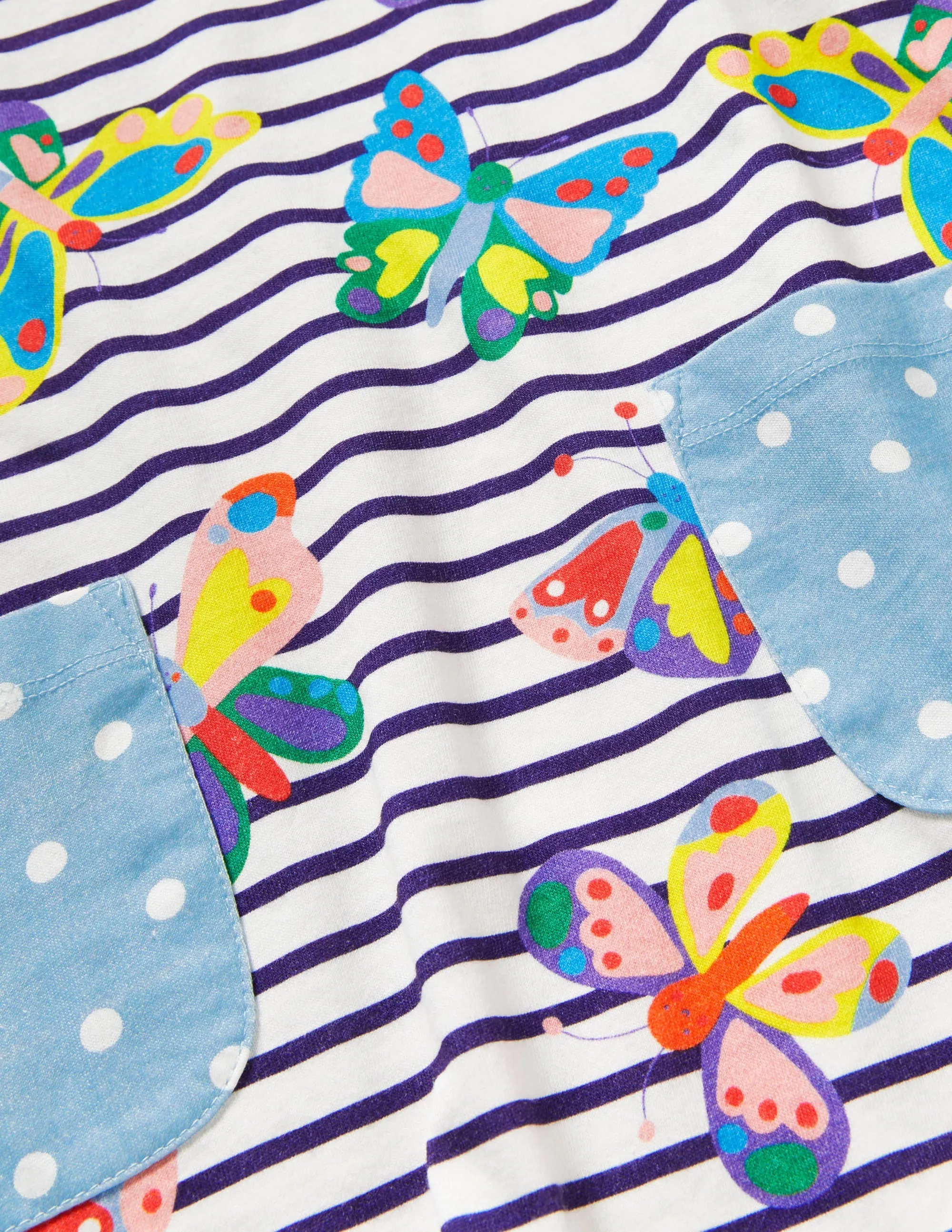 Printed Jersey Pocket Tunic-Multi Butterfly Stripe