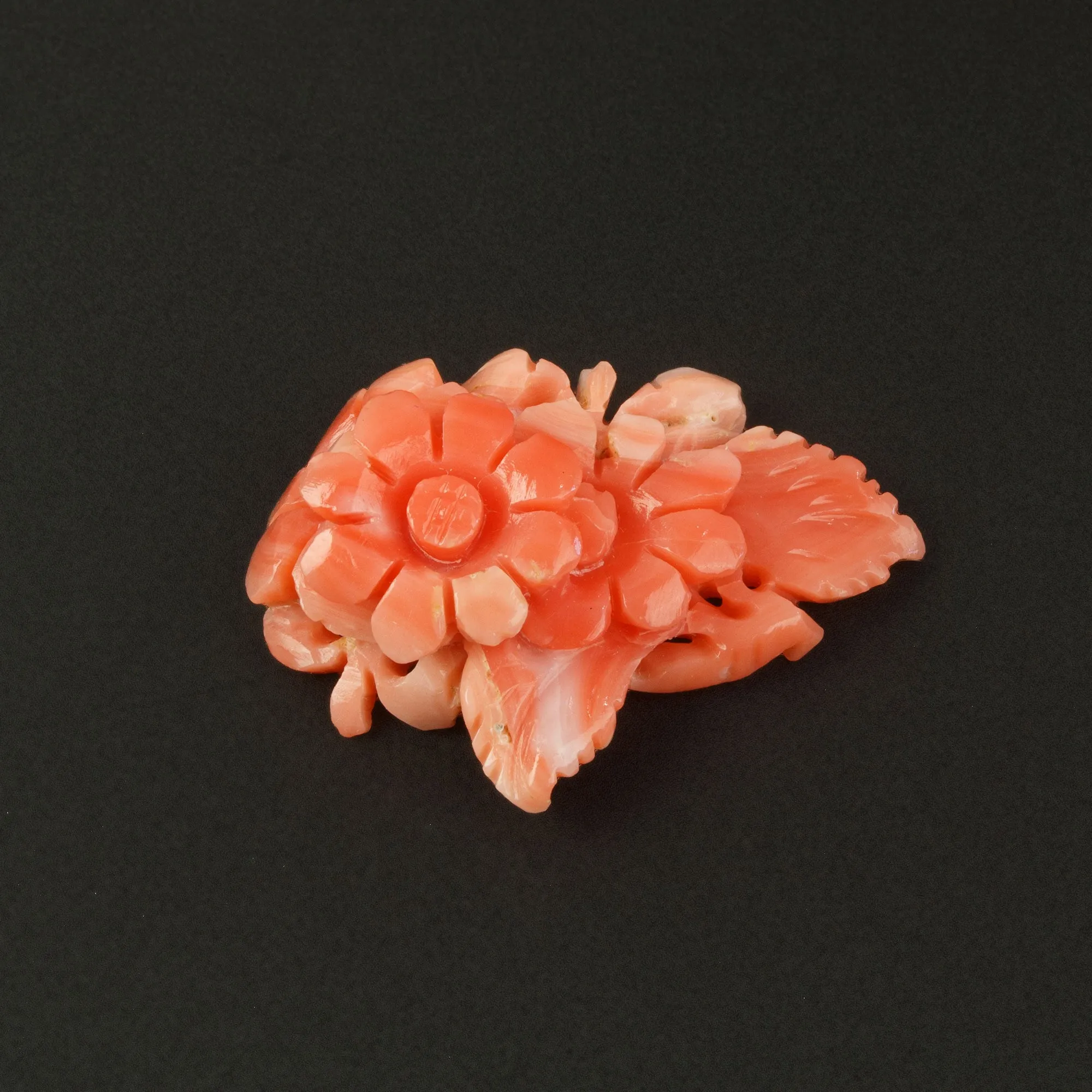 Salmon and Pink Coral Cabochon carved floral design, natural, untreated.  b4-cor477